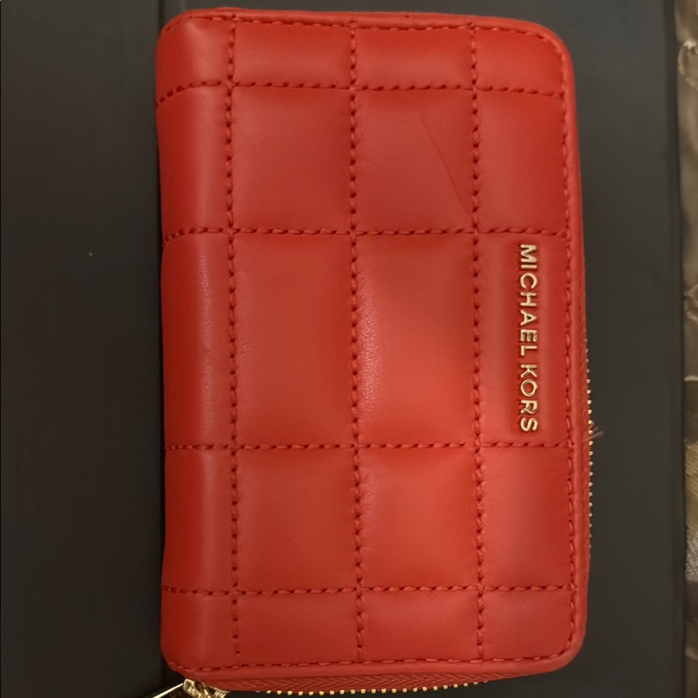 Michael Kors Orange Quilted Wallet with Gold Accents